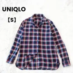 ユニクロ　フランネルシャツ　チェック　青×赤　長袖　シャツ　UNIQLO【S】