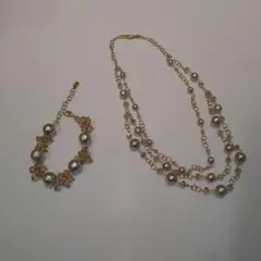 未使用◇チャンルー　三連ネックレス＆ブレスレット　シャンパンゴールド色　軽量