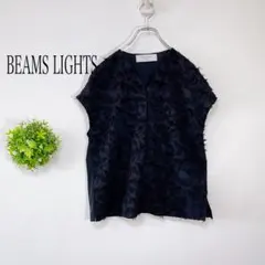 ビームスライツ 【３８】Vネック 半袖 ブラウス　ブラック　フリンジ加工のサムネイル