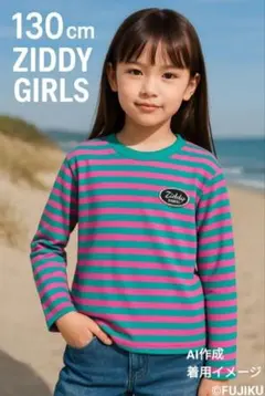 【良品】BeBe系 ZIDDY GIRLS ボーダー長袖Tシャツ 130cm