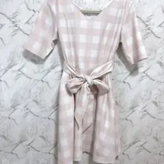 【dazzlin】 ワンピース 半袖 リボン ギンガム チェック ピンク