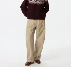 ユニクロ ジャージーバレルレッグパンツ 丈長め ベージュ