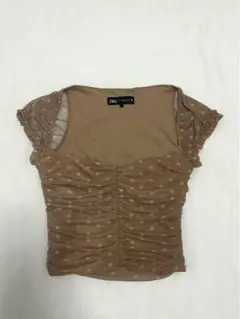 ZARA ベージュ ドット柄 フリル袖 トップス