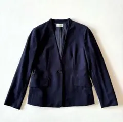 ■美品PLSTスラブストレッチカラーレスジャケットパンツセットアップネイビー