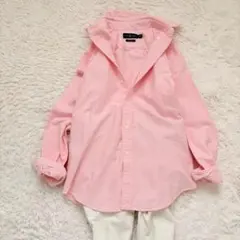 Johnbullコットンリネン シャーリング ギャザーシャツ ピンク ゆったり 