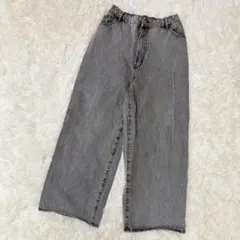 【オリーブデオリーブ】ワイドデニムパンツ　グレーサイドリボン　大人可愛い　y2kのサムネイル