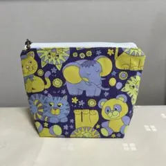 動物柄　ファスナーポーチS パープル