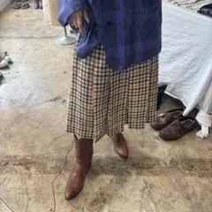 DAKS 麻混 pleats skirt check patternのサムネイル
