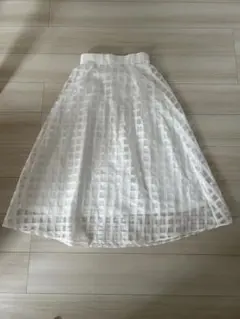 natural couture ホワイト チェック柄 フレアスカート