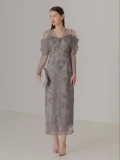 チュールロングスリーブリーフIラインワンピースドレス結婚式二次会パーティー成人式