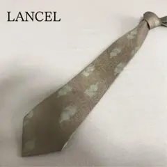 ランセル ネクタイ 茶色 グリーン総柄 シルク素材 ヴィンテージ【n7780】