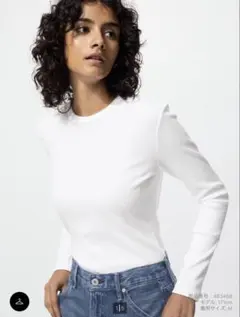 UNIQLO ソフトリブクルーネックTシャツホワイト Sサイズ