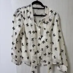 ギャル　キャバ　SPRAY 蝶プリント シフォンブラウス 長袖　シースルーのサムネイル