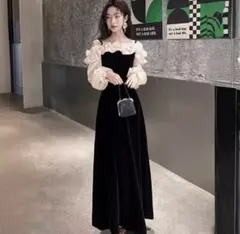 【人気商品】HOLIDAY&HOLIDAY オフショルダーフリルベロアワンピース