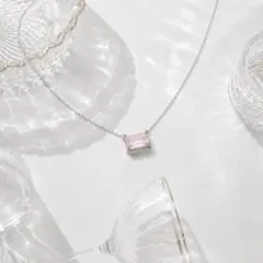 大粒 ローズクォーツ レクタングル ネックレス silver925 - メルカリ