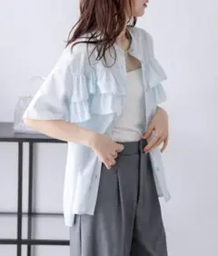 <新品未使用・タグ付き>ティアードフリルシャツブラウス