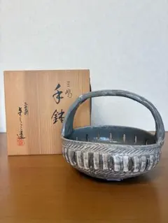 未使用 茶道具 橋本永豊作 乾山写 雪笹 手鉢 在銘 茶器 盛鉢 共箱