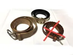 ベルト3点まとめ売り ベージュ花柄/穴なしリバーシブル/編み込み