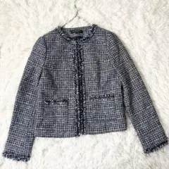 LAUTREAMONT ロートレアモン　ノーカラージャケット ネイビー　ツイード