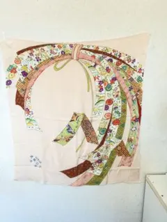 正絹風 縮緬風呂敷 ちりめん 束ね熨斗 鶴 扇面 花柄 淡ピンク 61×69cm