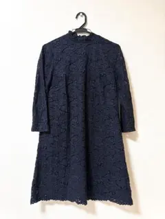 ZARA ザラ 結婚式 ネイビー 総レース 七分袖 ワンピース