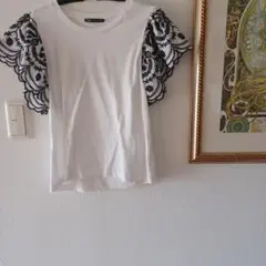 ZARA レース袖 ホワイト Tシャツ Sサイズ