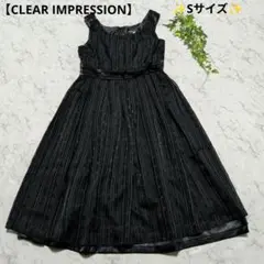 【CLEAR IMPRESSION】黒ストライプドットノースリーブワンピース S