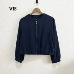 VIS ビス 紺 ゴールド Ｌ ノーカラー ジップアップ アウター