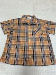 Familiar 半袖シャツ 110オレンジ系チェック