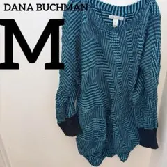 DANA BUCHMAN【M】長袖 セーター ブルー ブラック ストライプ 青