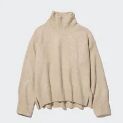 スフレヤーンハイネックセーター　ベージュ　UNIQLO ユニクロ　Lサイズ