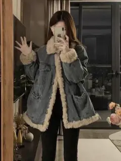 大人気♡ボワ付きジーンズジャケット　アウター 冬コーディネートに最適