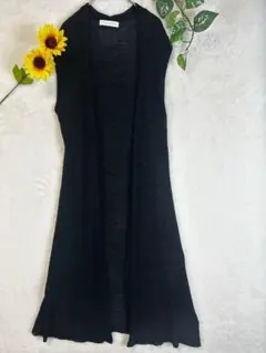 セシルマクビー　黒　ロングカーディガン　ニット　ノースリーブ　Mサイズ