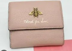 GUCCI アニマリエ ビー 二つ折り財布 蜂 レザー ピンク系 460185