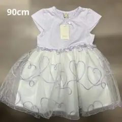 プティマインホワイトハート柄ワンピース 90サイズ