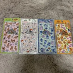 【即日発送】プチドロップステッカー　4点セット　スティッチ　バンビ　101 プー
