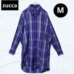 ❤美品❤zuccaズッカ 変形チェックシャツ チュニック コクーン 紫 日本製Mのサムネイル