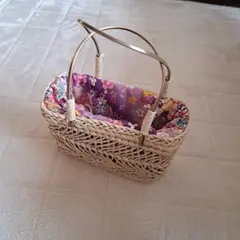 【最終値下げ】和装用かごバッグ 紫花柄のサムネイル