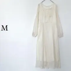 シアーロングワンピース レースネック パフスリーブ アイボリー M フェミニン