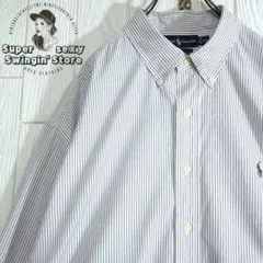 人気 ラルフローレン 長袖シャツ 2XL グレー ストライプ ボタンダウン 古着