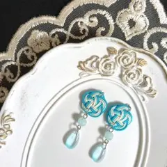 No.6349 水引 ピアス 水色 成人式 和装 耳飾り 着物 全長約4.5cm