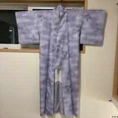 薄紫地 鶴模様 小紋 着物 レディース ポリエステル レトロ リメイクのサムネイル