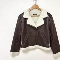 【イング】フェイクレザー裏ボアダブルライダースジャケット　Mサイズ　茶色ブラウン