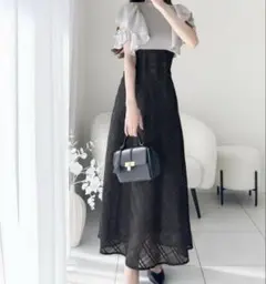 【mily bilet】ダブルフリル袖チェックレースドッキングワンピース