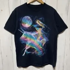 猫 ねこ ネコ アニマル ユニーク ビッグプリント ブラック 黒 Tシャツ
