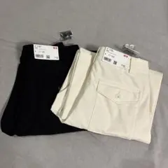 ユニクロ ジャージーバレルレッグパンツ Sサイズ、ブラックとホワイト2色セット
