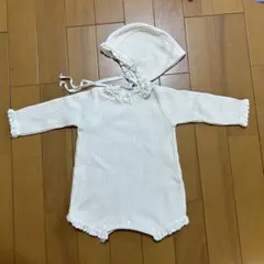 MONBEBE アイボリー　ベビードレス S ボンネット付き