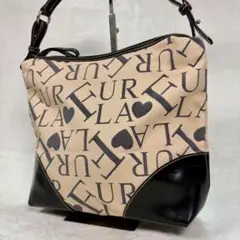 【美品✨】フルラ ロゴ×ハート柄 キャンバス ワンショルダーバッグ　レザー