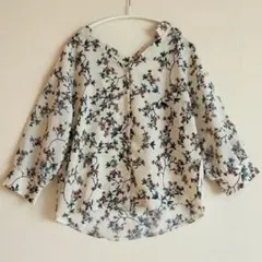 ショコラフィネローブ 花柄Vネック前開きブラウス 7分袖 オフホワイト F