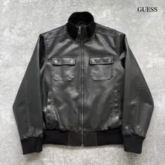 90s ゲス　GUESS レザージャケット　本革　カウレザー ヴィンテージ加工 90s ゲス オールレザースタジャン XL ダークブラウン GUESS 革